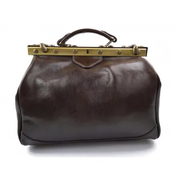 

Ladies leather handbag doctor bag handheld shoulder bag dark brown made in Italy genuine leather bag