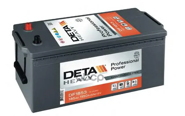 Аккумуляторная Батарея 185ah Deta Professional Power 12 V 185 Ah 1150 A Etn 3 B0 513x223x223mm 44.29kg DETA арт. DF1853