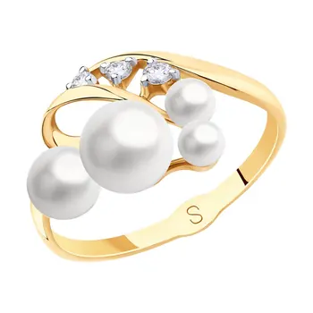 

Sokolov ring in Gold with pearls and cubic zirconia, fashion jewelry, gold, 585, women's male