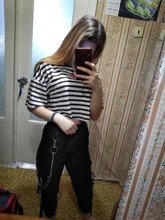 QWEEK Punk pantalones de las mujeres camisetas Hippie cadena bolsillos de talla grande negro Capris pantalones Harajuku de talla grande pantalones Hip Hop