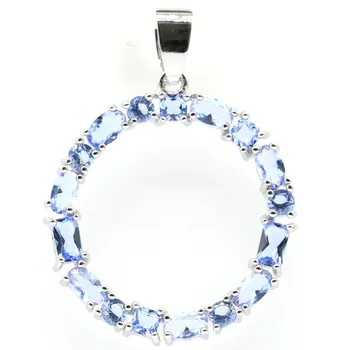 

38x27mm Lovely Round Silver Pendant for Sister Jewelry Created Violet Tanzanite Making Fashion Jewelry Daily Wear
