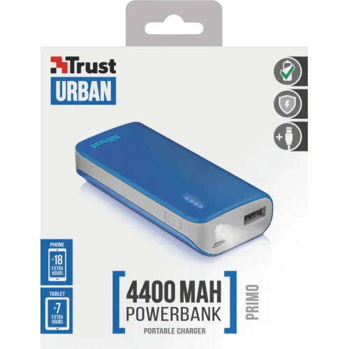 Внешний аккумулятор Powerbank 21225 Trust PRIMO 4400mAh голубой