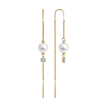 

Sokolov drop earrings with stones in gold with pearls and cubic zirconia, fashion jewelry, 585, women's male, long earrings