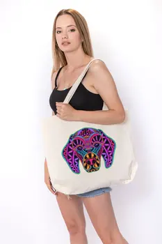 

Angemiel Bag Big Colorful Ethnic Pattern Dog Tote Shopping Beach Bag