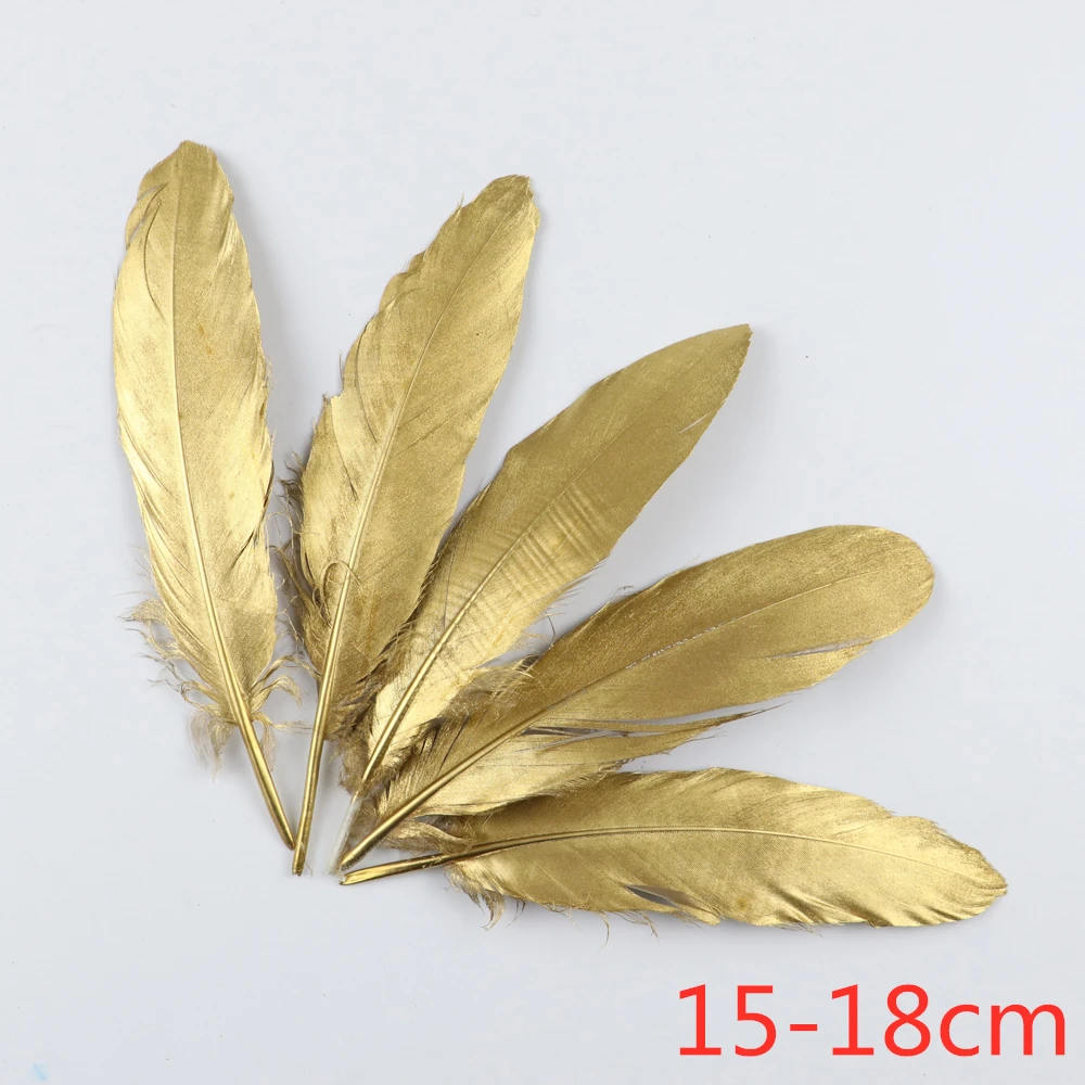 Goose 15-18cm WCFeatherS 10-100 шт напечатанные золотые гусиные/петушиные хвосты/перья индейки для рукоделия перо для свадебного украшения дома ручка для рукоделия - Цвет: Goose 15-18cm