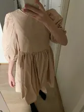 Mini Dress Lantern Short-Sleeve OOTN A-Line Pink Elegant Green Cotton Casual Women Ladies