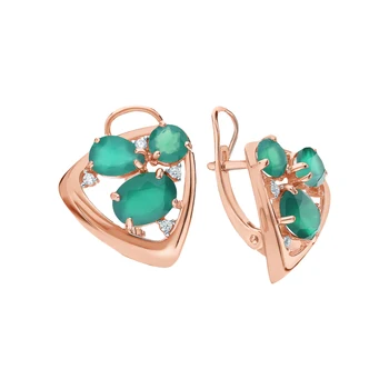 

Silver earrings with cubic zirconia and agate sunlight sample 925