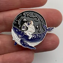 Astronaut and Whale Enamel Pin Adventure Ocean Drifting Wishing Bottle Brooches Bag Lapel