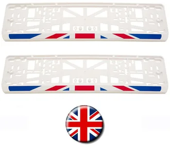 

License plate frames white color English flag, plastic, set: 2 frames, 4 Chrome self-tapping