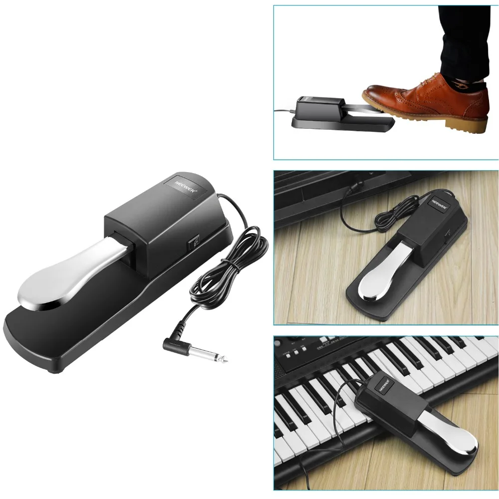 Neewer Universal Piano-style Sustain Foot Pedal with Polarity Switch 6 feet Cable Chrome Plated Metal Pedal Sustain Pedal Plug Suitable for Any Electronic Keyboard Anti-Slip Rubber Bottom Gold 