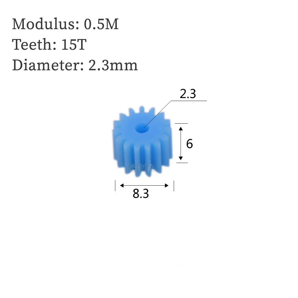 0.5Modulus 15Teeth Blue Plastic Gear Diameter 2.3mm/3.17mm Round Hole 3mm/4mm D-Shape For Toys/Tools Motor