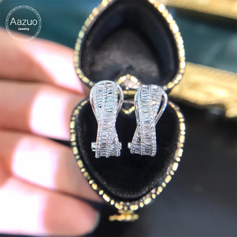 Aazuo 18K Orignal White Gold Real Natrual Diamond 0.90ct Fairy X  Earring Beat Gifted For Women&Lady Engagement Wedding  Party