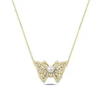 

Angemiel 925 Silver Zircon Stone Butterfly Necklace-Gold Plated