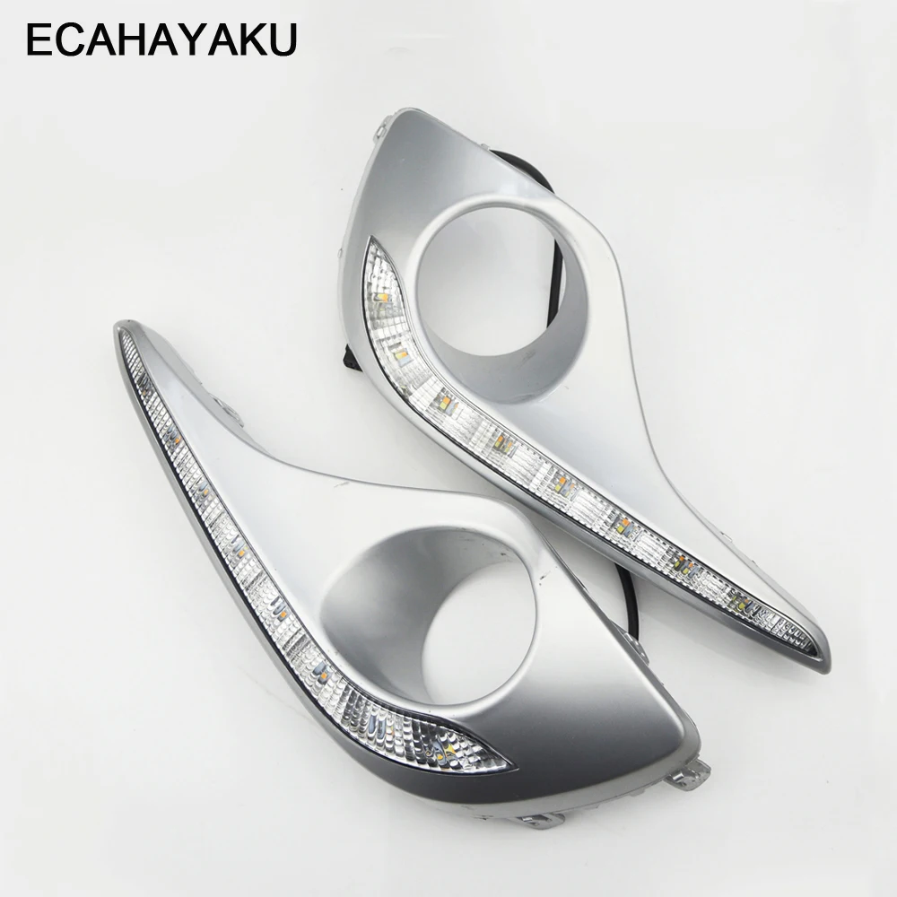 ECAHAYAKU 1Pair Waterproof Turn Signal Style Relay DRL Daytime Running Lights With Fog Lamp Hole For Toyota Highlander 2012 2013