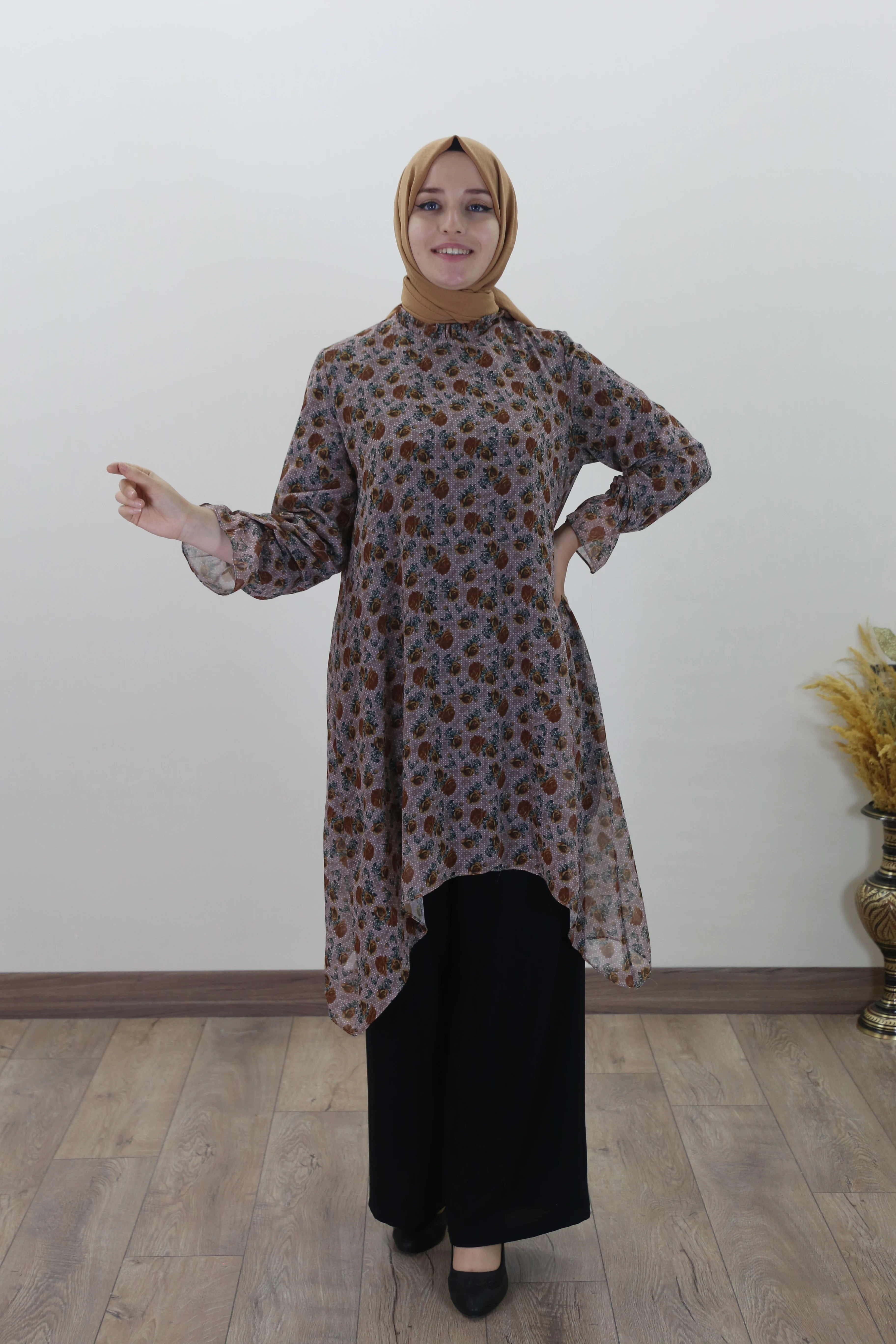 

2021 summer season women's crepe fabric mobile stone hijab Tunik Muslim İslamic shirt