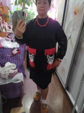 Black Dress Robe Fringes Long-Sleeve 3084 Midi Plus-Size Woman Winter Cute PU Cartoon