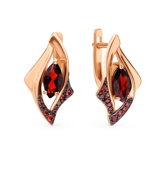 

Gold earrings with cubic zirconia and Garnet sunlight sample 585