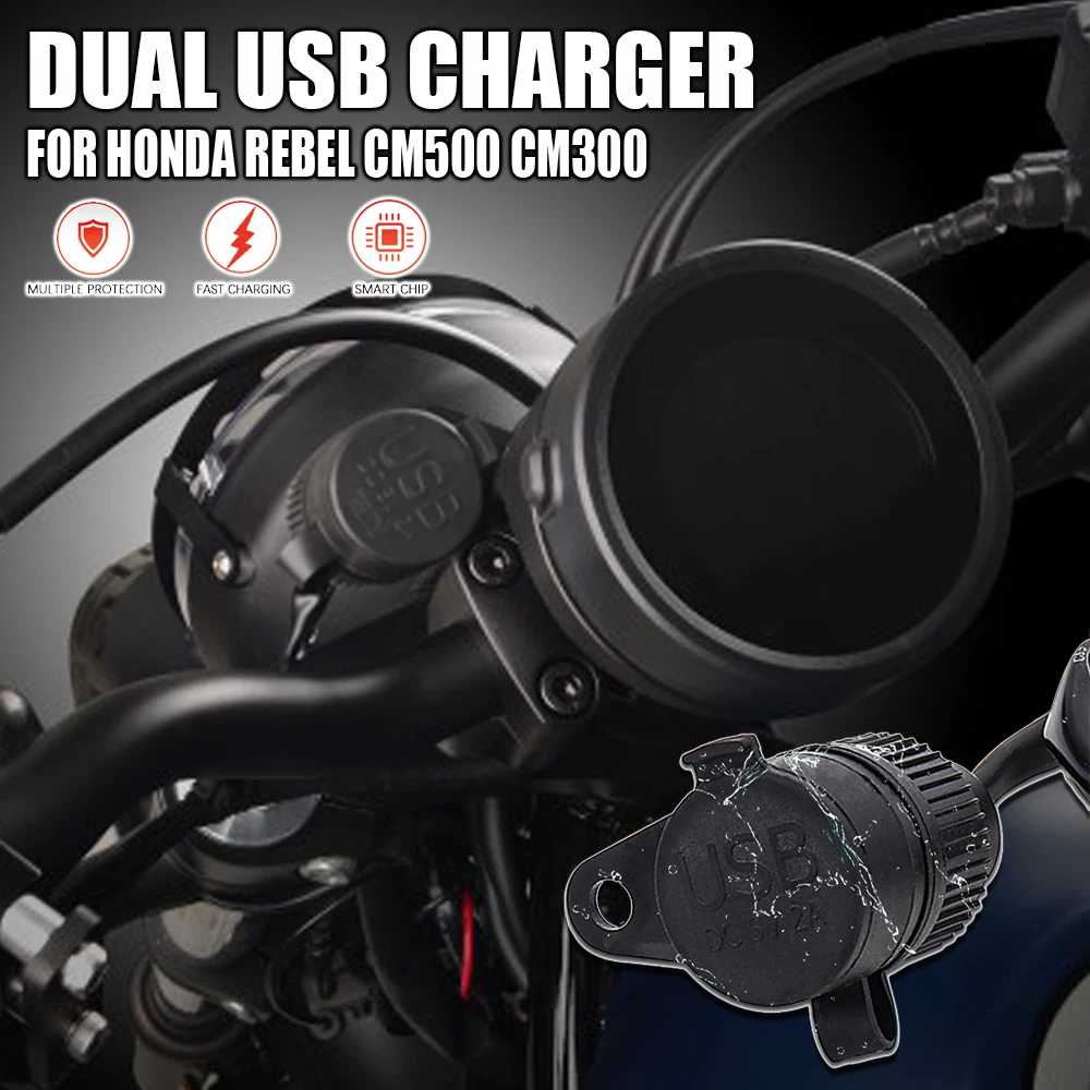 Rebel cm 500 300 Motorcycle Accessories Dual USB Charger Power Adapter Socket waterproof Plug Socket For Honda Rebel CM500 CM300 motorcycle accessories new for honda rebel 300 rebel 500 2017 2018 2019 2020 cnc aluminum front brake fluid reservoir cover cap