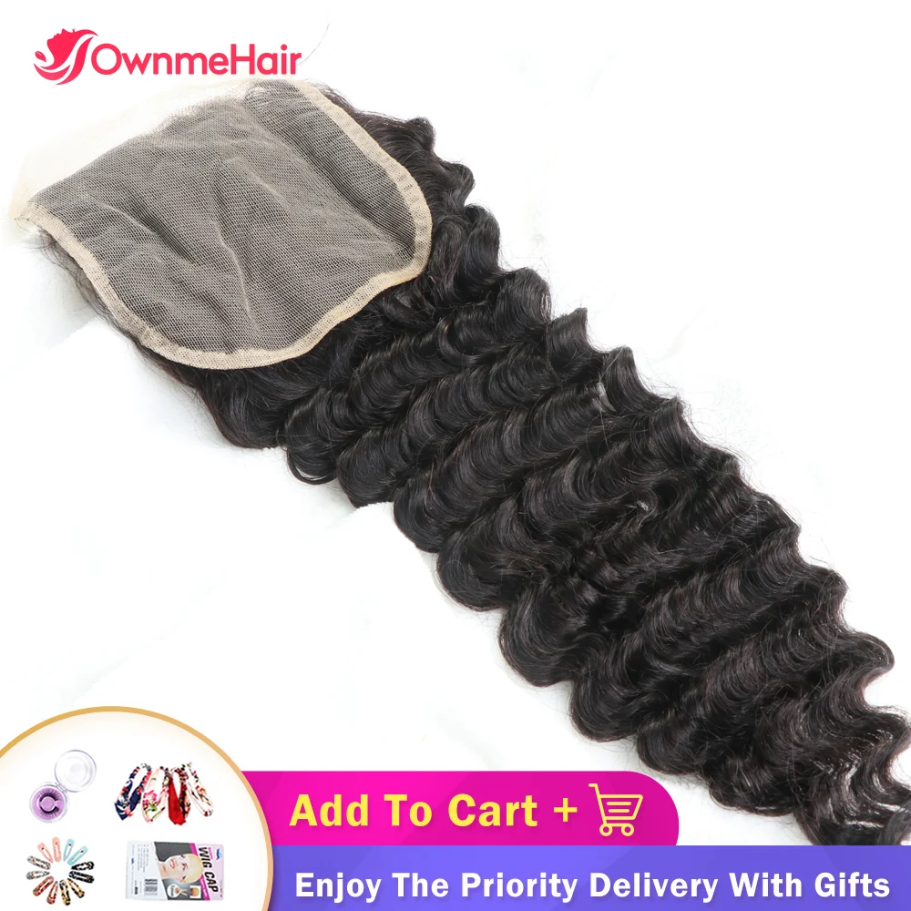 Deep Wave 4x4 Transparent Closure With Baby Hair Brazilian Remy Human Hair For Women Curly Closure Pre Plucked Lace Frontal