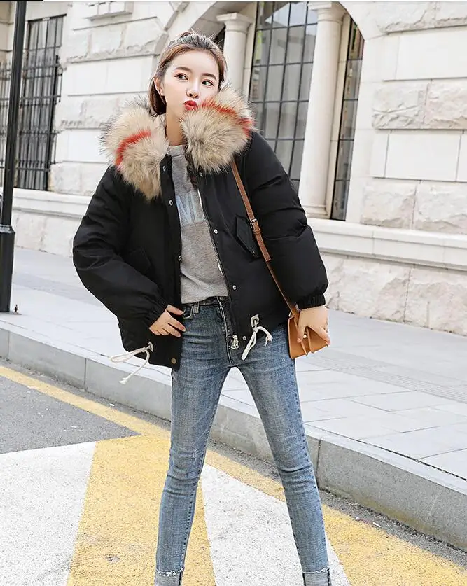 nouveau hiver femmes coton veste courte женский осенний костюм d'ext erieur hiver veste de mode filles remburrte тонкий головной убор - Цвет: Черный