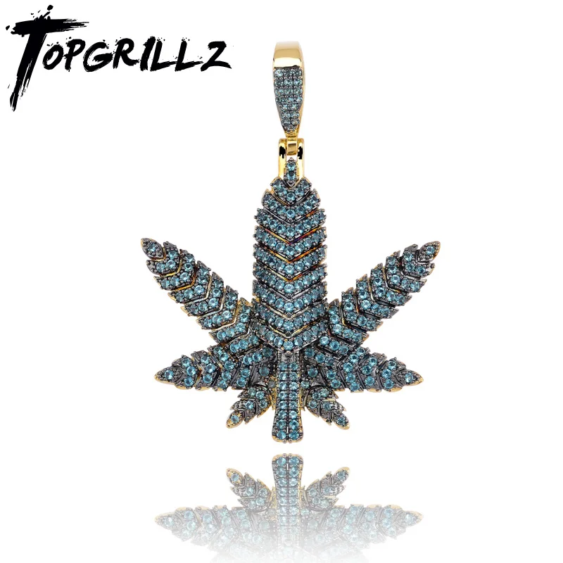 

TOPGRILLZ Tree Leaf Necklace For Women Men Small Weed Herb Maple Leaf Pendants Necklaces Plant Cubic Zircon Hip Hop Jewelry