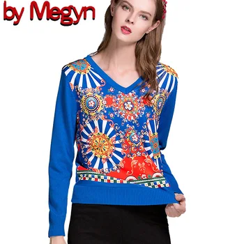 

2020 spring design print v-neck sweater свитер женский wool elastic knitwear women Wool fashion women and pullover loose knitted
