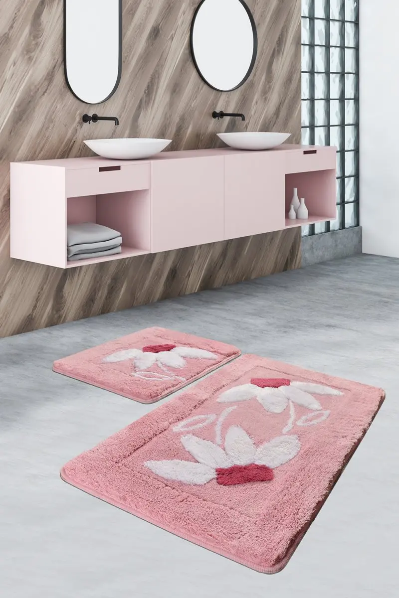 Коврики для ванной нескользящие Противоскользящие коврики Нескользящие противоскользящие розовые маргаритки 2'Li набор 60X100 см-50X60 см
