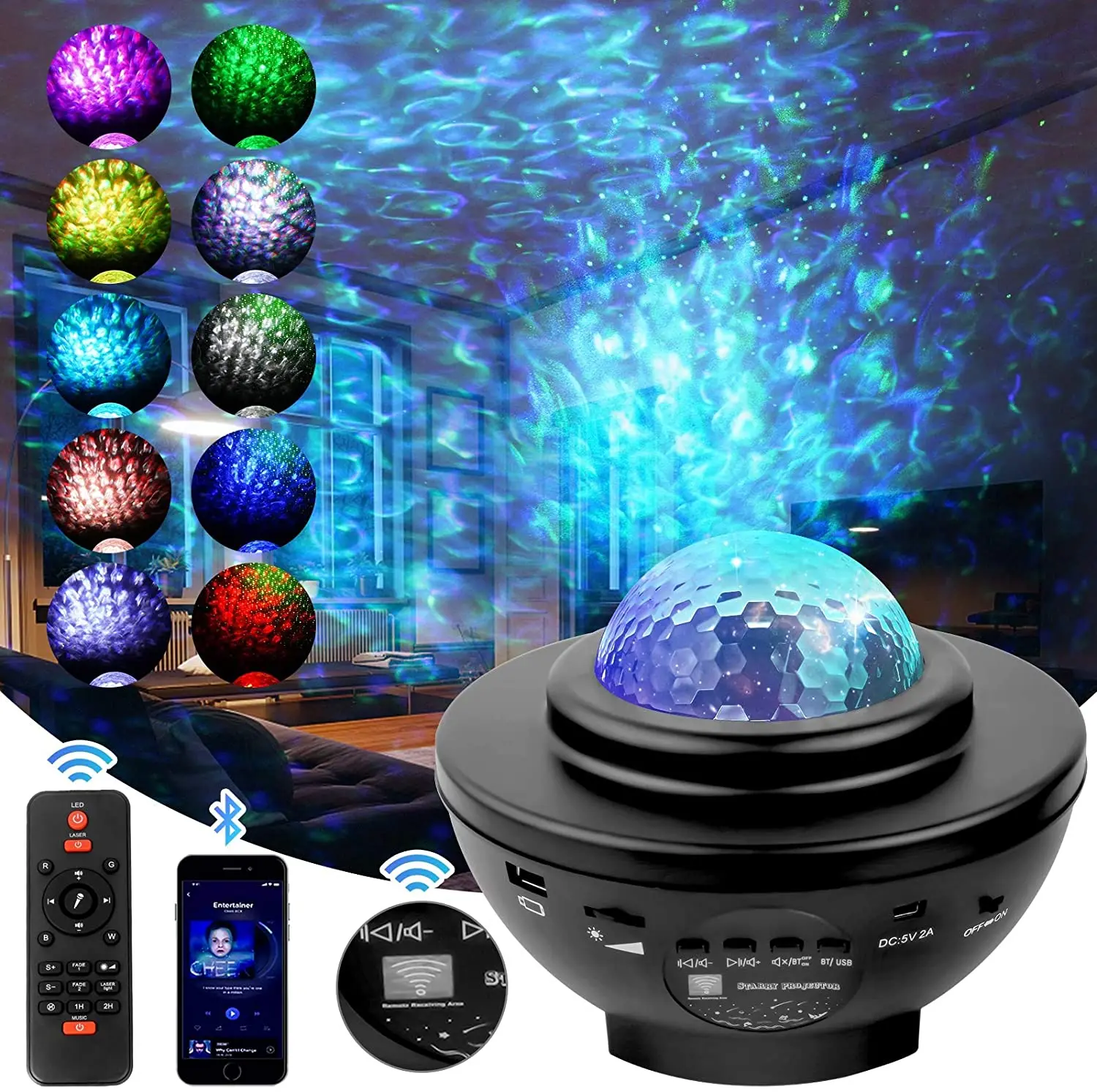 Galaxy Moon Stars Bluetooth Projector Light, Starry Sky LED Night Lights, Remote Control Music Lamp for Bedroom Decor Gift