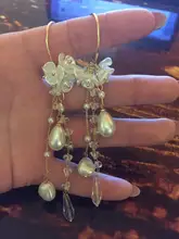 Drop-Earrings Pendant Tassel Women Jewelry Pearl Dangling Water-Drop Butterfly Long-Section