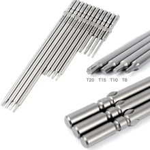 

5pc Electric Screwdriver Drill Bit Set Torx Drive Shank 5mm S2 T4 - T15 Solid Length 60 100 150mm Magnetic Woodworking Diy Tools