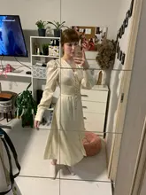 A-Line Dress V-Neck Spring Bishop-Sleeve Satin Simplee Chic Elegant Vintage High-Waist