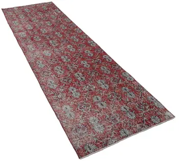 

91x304 Cm Red Handmade Overdyed Runner Rug-3x10 Ft