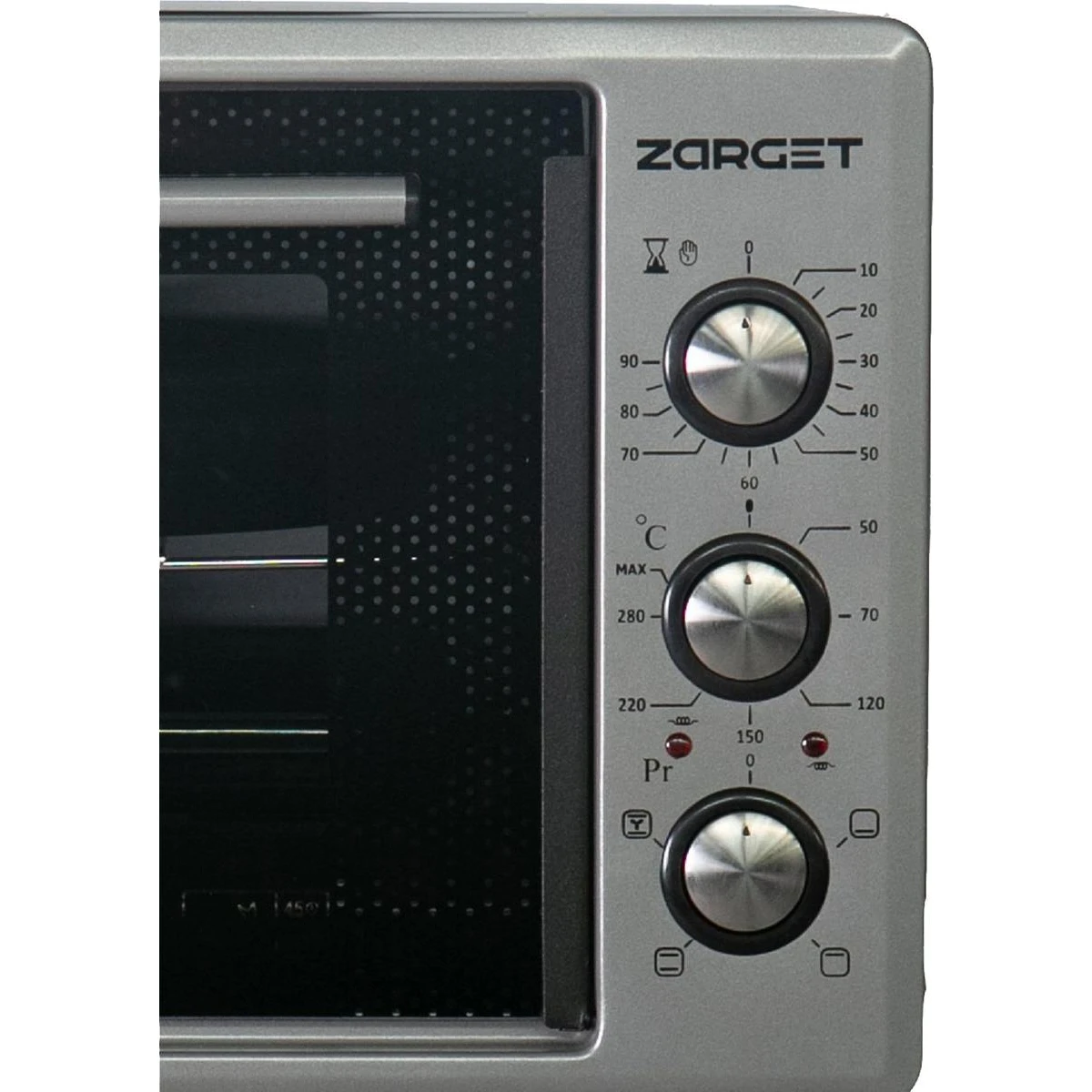 Мини-печь ZARGET ZMO 3625GB (1300 Вт; объем 36 л; нагрев до 300°C; термостат; механический таймер; подсветка)