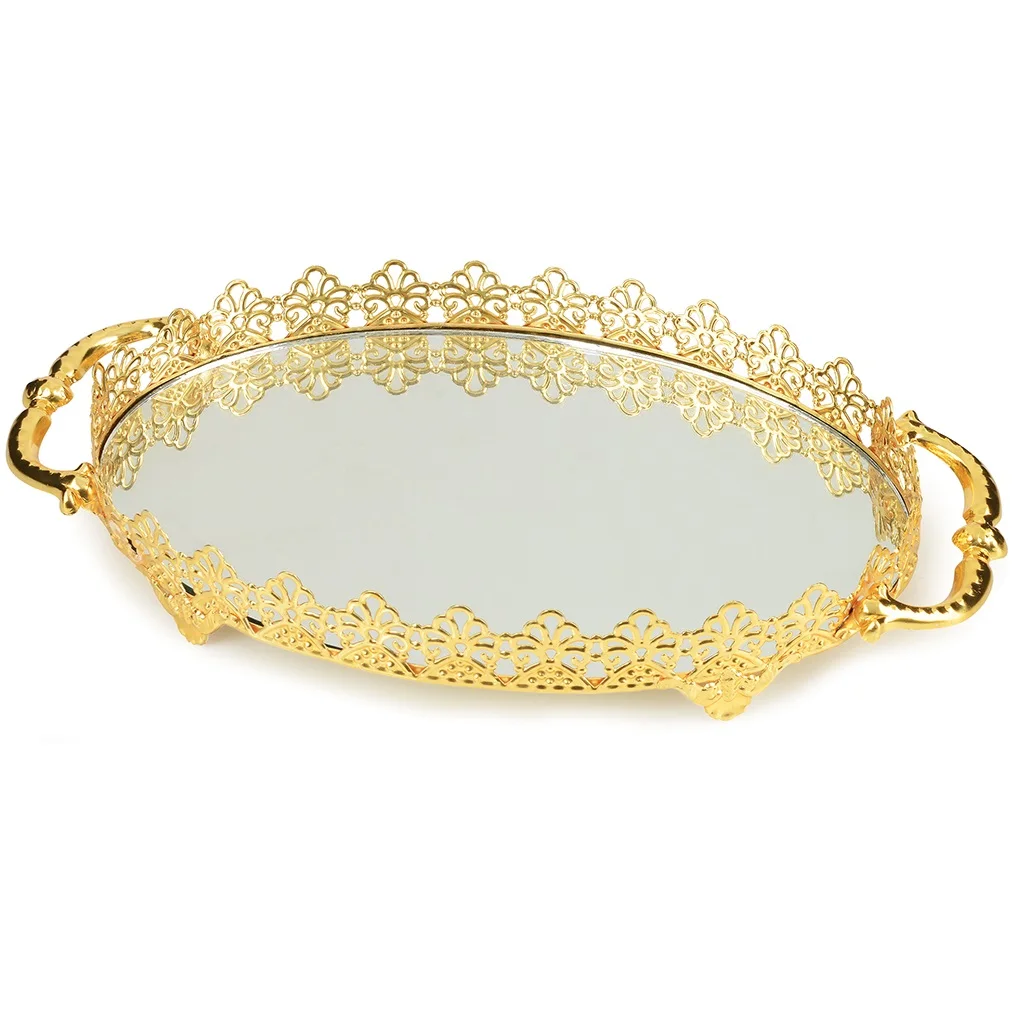 

wonderful dowry wedding mothers day birthday gift awesome decor Gold Color Oval Mirror Vanity Large Serving Tray