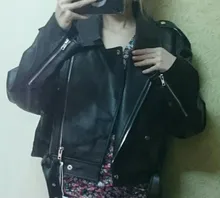 Jacket Short Winter Coat Faux-Leather Mozuleva Black Women Retro PU Turn-Down-Neck Loose