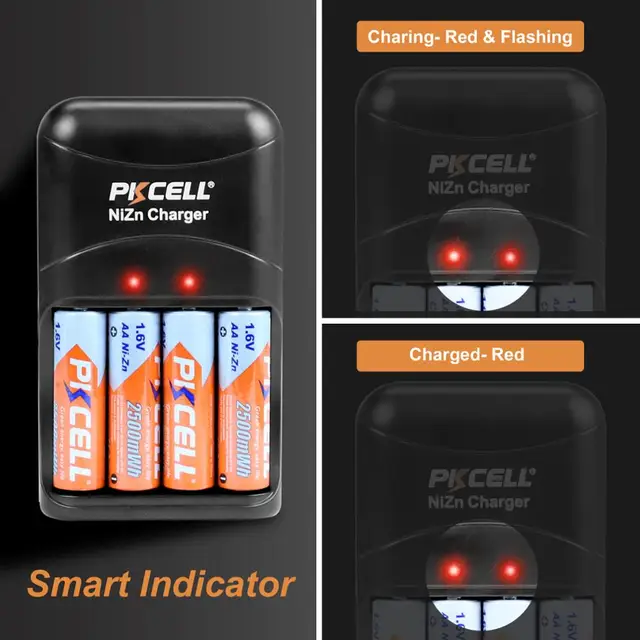 8Pcs PKCELL AA Rechargeable Battery 1.6V-1.9v 2500mWh NIZN Batteria Charger 4slot Charge 2Slot 4Slot  aa AAA eu us plug 4