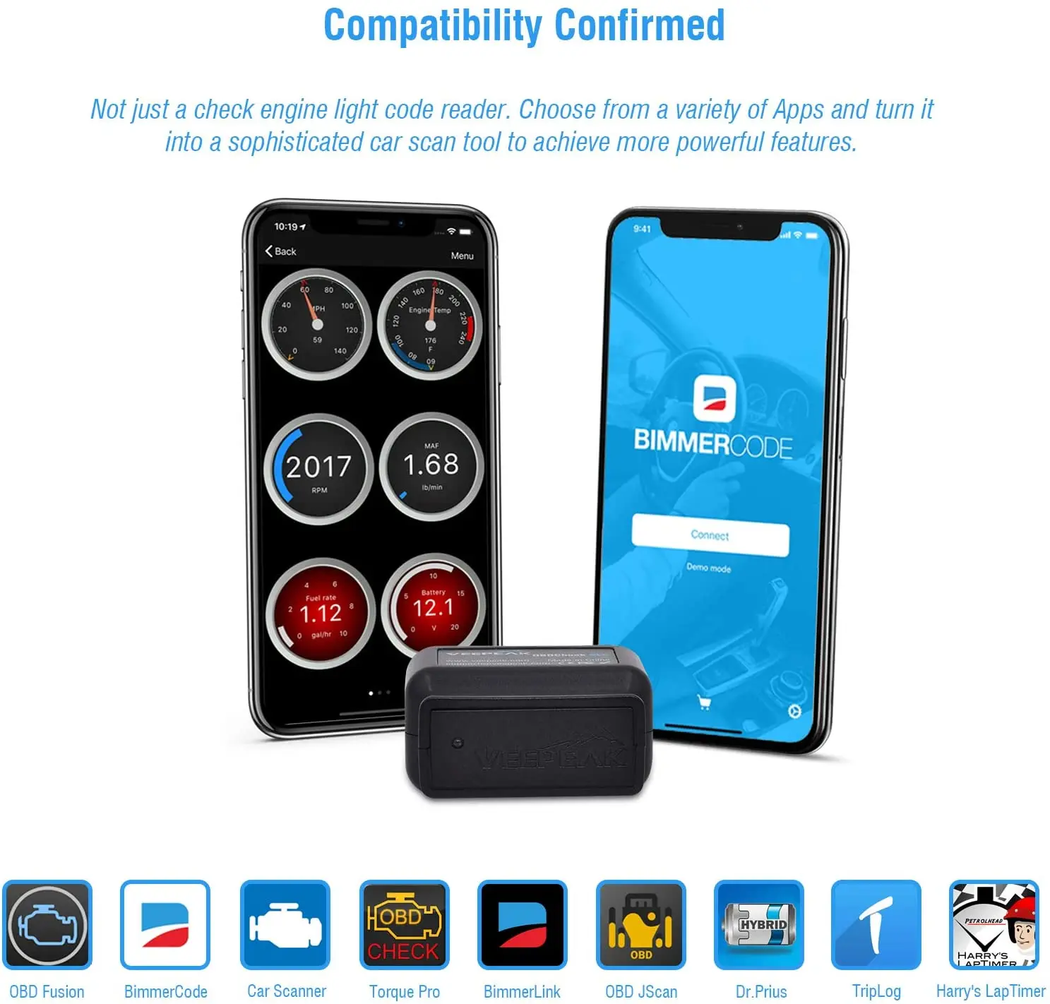  OBD2 Bluetooth 4.0 Scanner Car Code Reader for iPhone iOS  Android Windows, Auto ODB2 OBDII Adapter Diagnostic Scan Tool for Check  Engine Lights : Automotive