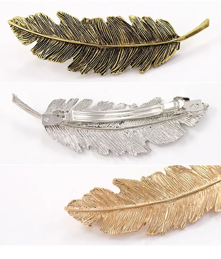 Retro Alloy Feather Hair Clip Metal Gold Silver Leaf Hairpin Women Vintage Barrettes Temperament Hair Grip Accessories for girls head wrap for women