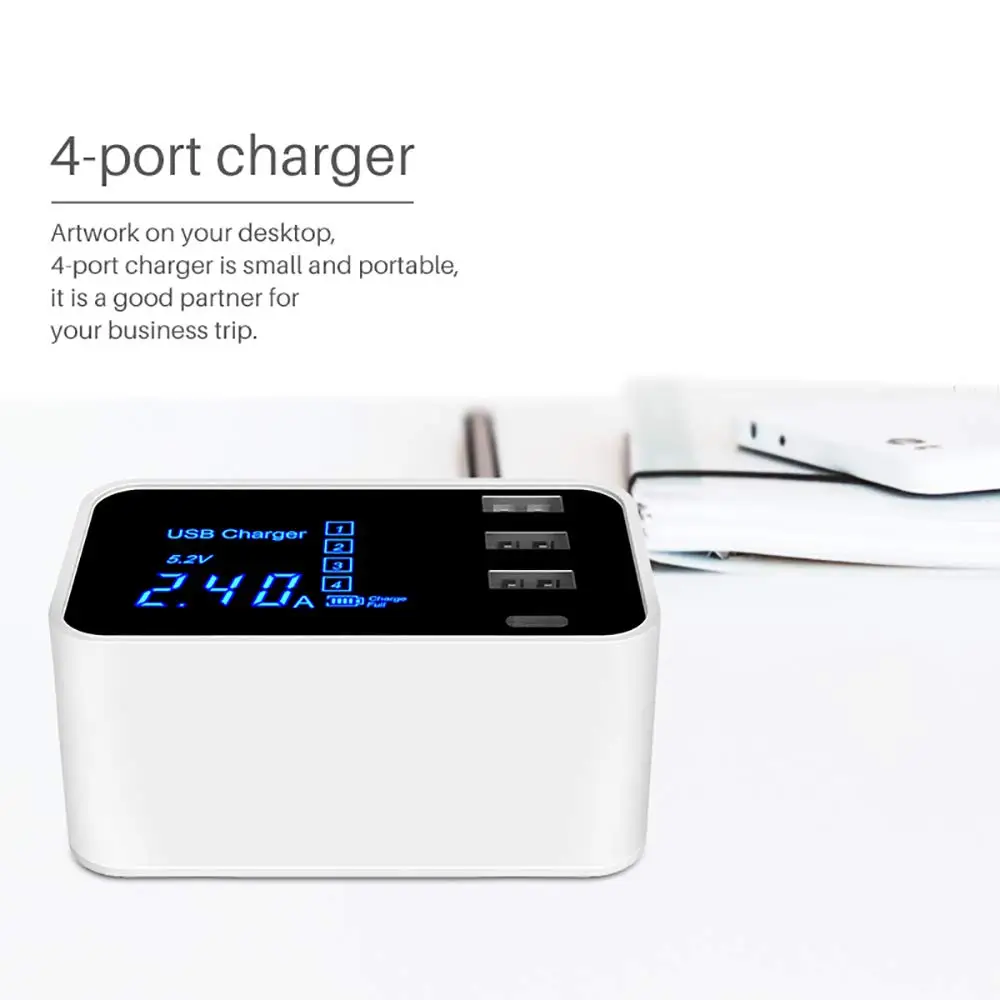 Дешево Зарядное устройство для мобильных телефонов font b USB b font Quick Charge 3,0 Smart font b usb b font type C зарядная станция светодиодный дисплей быстрый адаптер для зарядки рабоче...