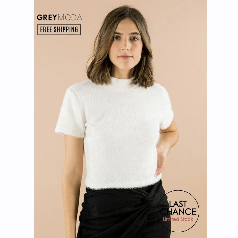 GREYMODA Croptop, Женская плюшевая комфортная и теплая блузка с воротником, модные топы, повседневный стиль, зимняя женская мода, один размер
