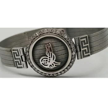 

Trabzon Wickerwork cuff bracelet (5 rows) hand-knitted oxidized 925 st silver with the header with Ottoman Empire Tughra