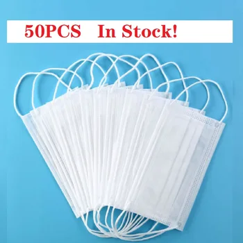 

50PCS 3-Layers In Stock! High Quality Disposable Mask White Mouth Face Masks Non-Woven Mask Anti-Dust Masker Wholesale Masks