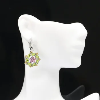 激安 35 × 20ミリメートルマルチカラー作成トルマリンペリドットシトリンcz結婚式の女性シルバーイヤリング