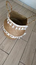 Potted Baskets Vase Hanging Handle Plant Garden-Flower Seagrass Woven Wicker Foldable
