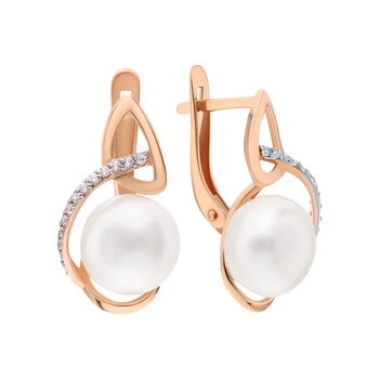 

Gold earrings with cubic zirconia and pearls cultured sunlight sample 585