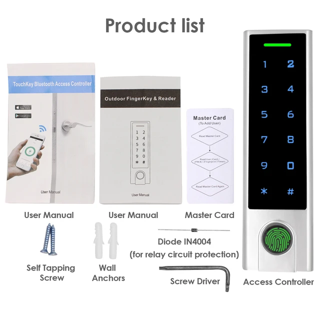 Wifi Remote Fingerprint Access Control Kit Rfid Reader 1000 User Tuya APP 125khz Card Keypad Door Password Access Control System 6