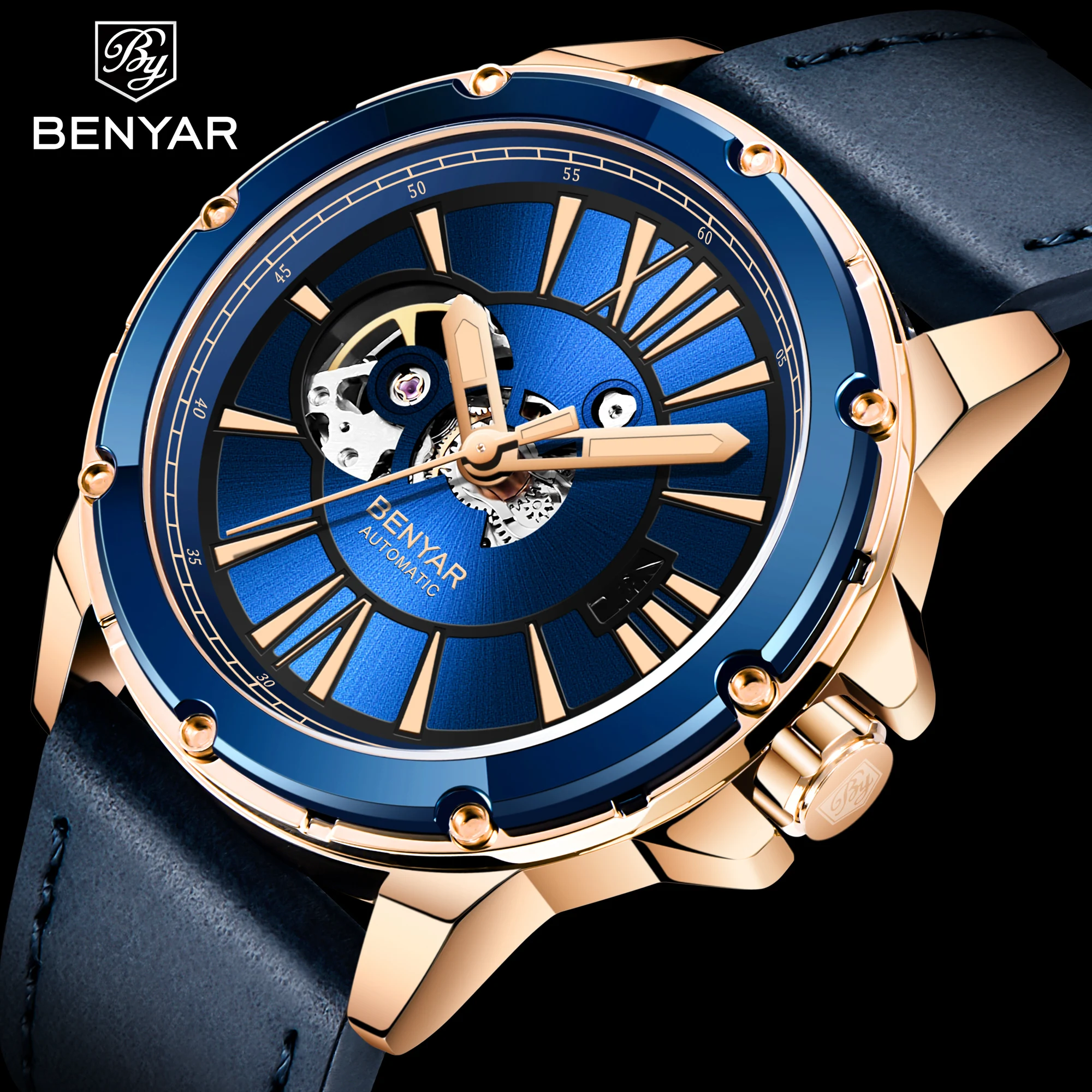 BENYAR Watch Men Skeleton Automatic Mechanical Watch Skeleton Vintage Man Watch Mens Watches Top Brand Luxury Clock