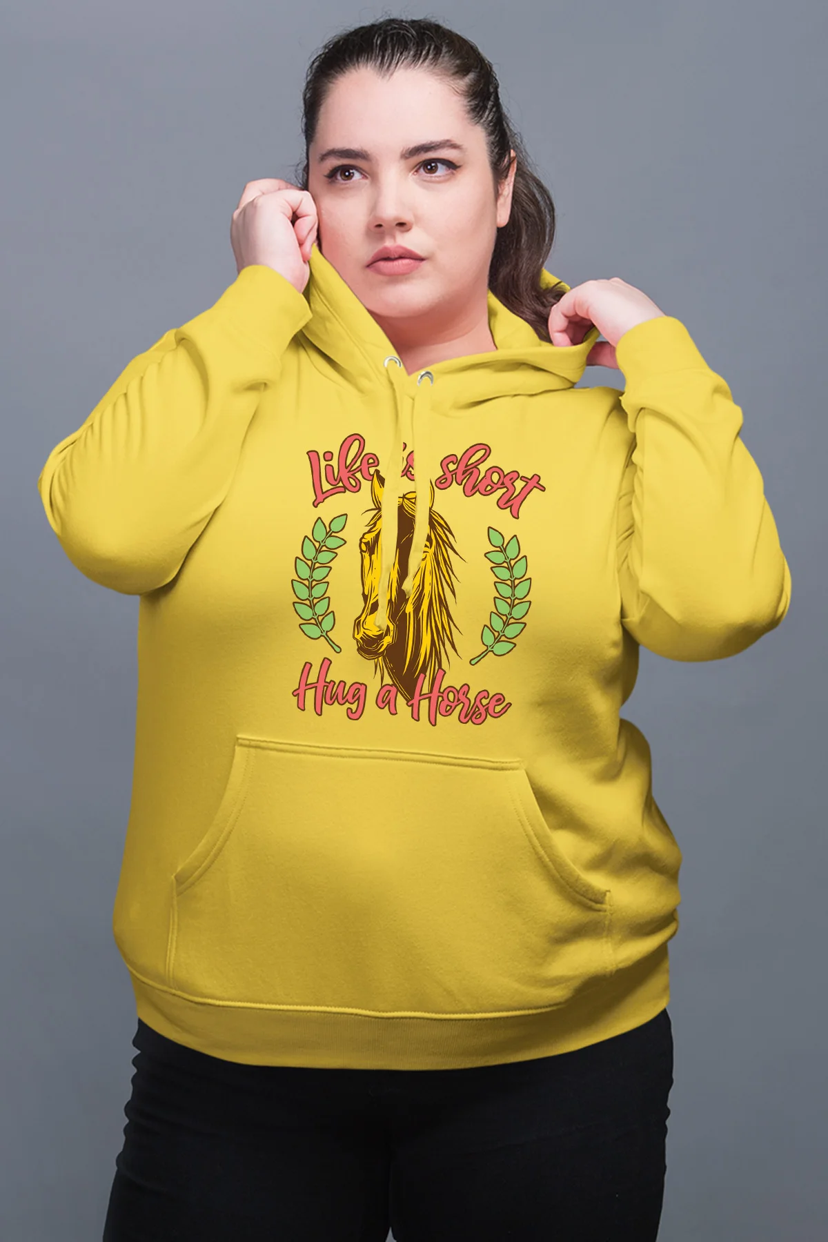 Женская толстовка с капюшоном Angemiel Wear Life is Shot Huge a Horse Yellow | одежда