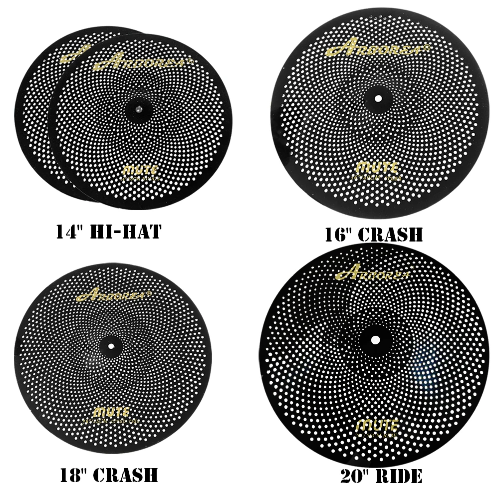 Low Volume Cymbal Set 5 PCS 14"Hihats+16"Crash+18"Crashride+20"Ride and Free Cymbal Bag & Gifted 6 pcs Felts