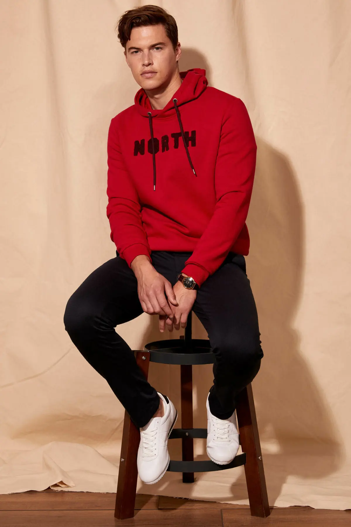 Дефакто мужские модные толстовки с капюшоном с принтом красных букв повседневные хлопковые простые пуловеры топы весна осень-L5850AZ19AU